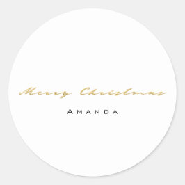 Vrolijk kerstfeest uit naam witgoud minimalisme ronde sticker