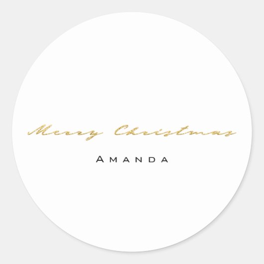 Vrolijk kerstfeest uit naam witgoud minimalisme ronde sticker (Voorkant)