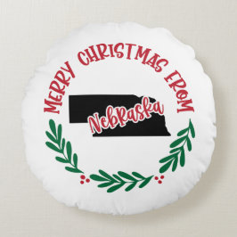 Vrolijk kerstfeest uit Nebraska US Red Green Rond Kussen