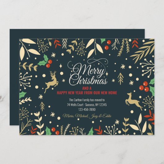 Vrolijk kerstfeest uit New Home Vakantie Aankondig Kaart (Voorkant / Achterkant)