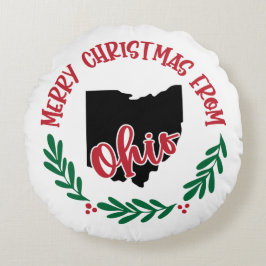 Vrolijk kerstfeest uit Ohio US Red Green White Rond Kussen