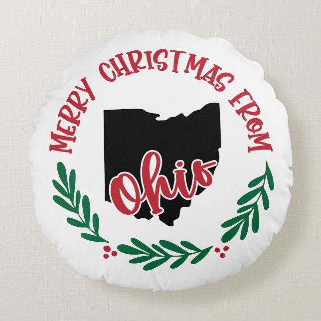 Vrolijk kerstfeest uit Ohio US Red Green White Rond Kussen (Voorkant)