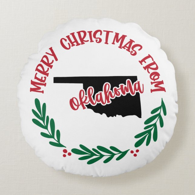 Vrolijk kerstfeest uit Oklahoma US Red Green White Rond Kussen (Voorkant)