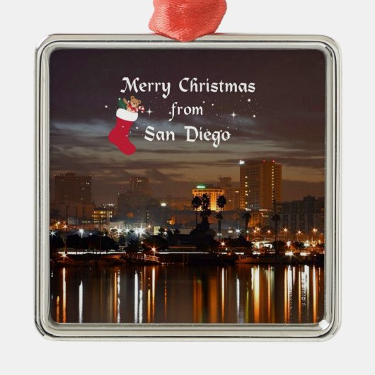 Vrolijk kerstfeest uit San Diego Metalen Ornament (Voorkant)