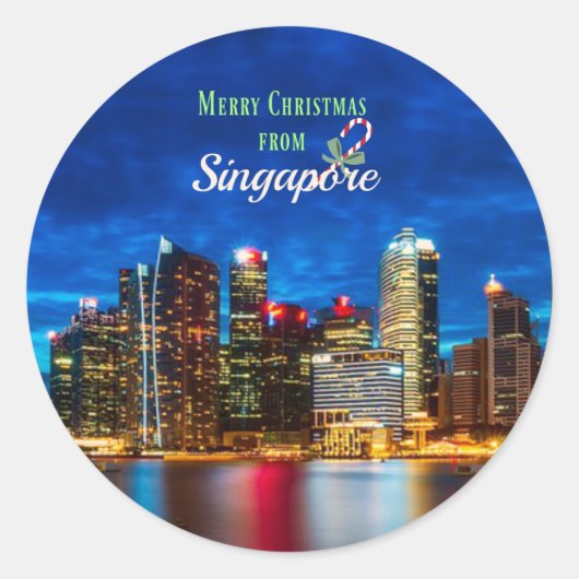 Vrolijk kerstfeest uit Singapore Ronde Sticker (Voorkant)