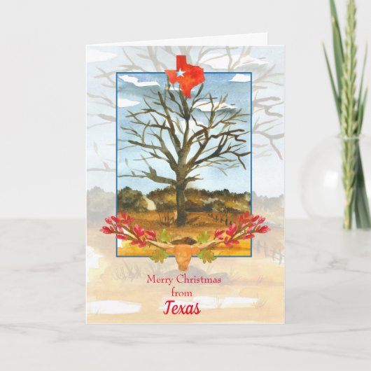 Vrolijk kerstfeest uit Texas Longhorn Kaart (Voorkant)