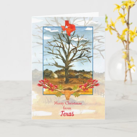 Vrolijk kerstfeest uit Texas Longhorn Kaart (Gele Bloem)