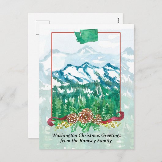 Vrolijk kerstfeest uit Washington Mt. Rainier Snow Feestdagenkaart (Voorkant / Achterkant)