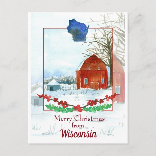 Vrolijk kerstfeest uit Wisconsin wintersneeuw Briefkaart (Voorkant)