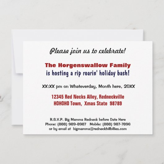 Vrolijk kerstfeest. Uitnodiging voor Funny Party (Achterkant)