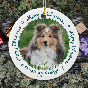 Vrolijk kerstfeest Unieke Trendy Green Pet Dog Fot Keramisch Ornament
