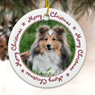 Vrolijk kerstfeest, unieke Trendy Red Pet Dog-foto Keramisch Ornament
