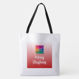 Vrolijk kerstfeest upload je foto grote schouder tote bag
