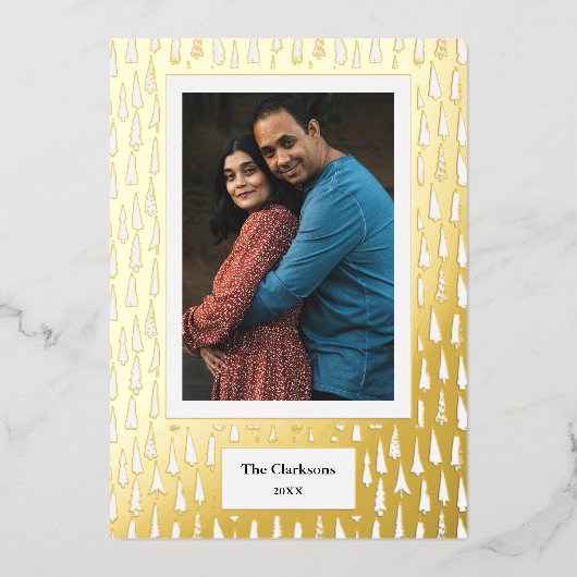 Vrolijk kerstfeest! Uw foto- en familienamen en ja Folie Feestdagenkaart (Voorkant)