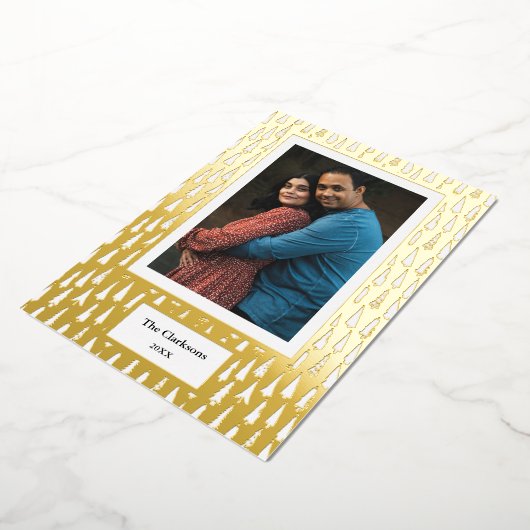 Vrolijk kerstfeest! Uw foto- en familienamen en ja Folie Feestdagenkaart (Gedraaid)