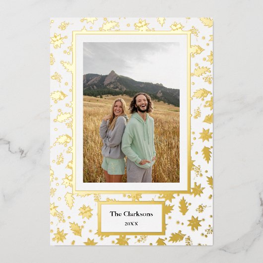 Vrolijk kerstfeest! Uw foto- en familienamen en ja Folie Feestdagenkaart (Voorkant)