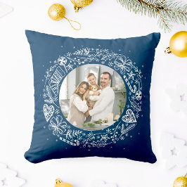 Vrolijk kerstfeest Uw foto Gouden krans Donker Kussen