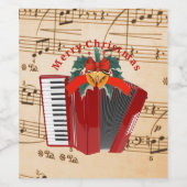 Vrolijk kerstfeest, vakantie accordeon, wijn etiket (Enkel label)
