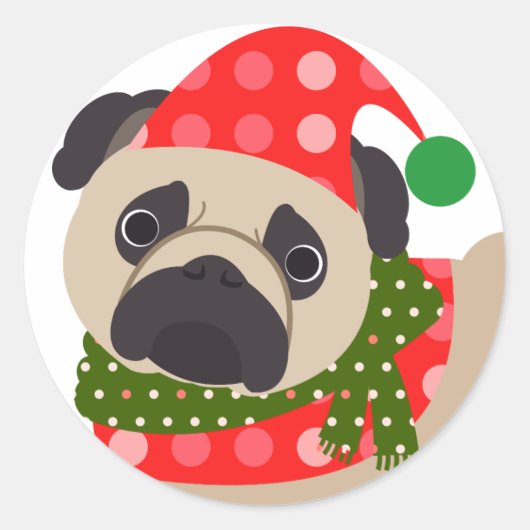 Vrolijk Kerstfeest Vakantie Pug Dog Ronde Sticker (Voorkant)