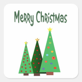 Vrolijk kerstfeest, vakantie versierde bomen vierkante sticker