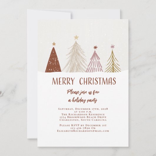 Vrolijk Kerstfeest Vakantiebomen Sneeuw Elegant Pa Kaart (Voorkant)