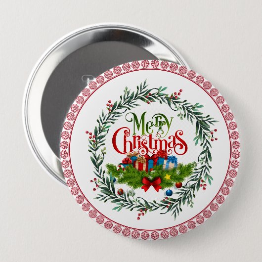 Vrolijk kerstfeest, vakantiemodel, ronde button 4,0 cm (Voorkant /achterkant)