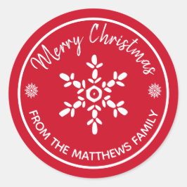 Vrolijk kerstfeest van: aangepaste naam Snowflake Ronde Sticker