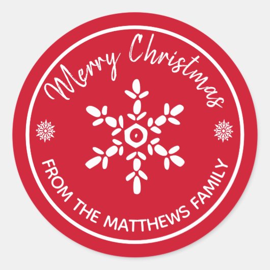 Vrolijk kerstfeest van: aangepaste naam Snowflake Ronde Sticker (Voorkant)