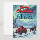 Vrolijk kerstfeest van Alaska Retro Feestdagenkaart (Voorkant / Achterkant)