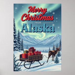 Vrolijk kerstfeest van Alaska Retro Poster