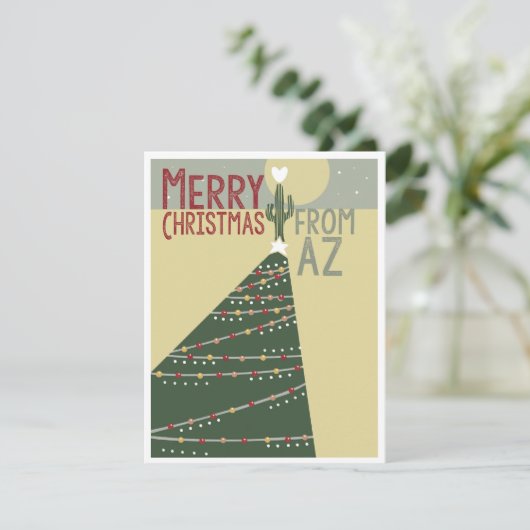Vrolijk kerstfeest van Arizona Cactus Tree Lights Feestdagenkaart (Staand voorkant)
