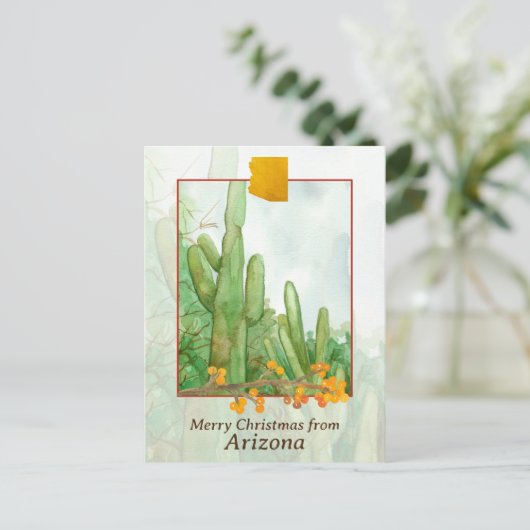 Vrolijk kerstfeest van Arizona Saguaro Cactus Feestdagenkaart (Staand voorkant)