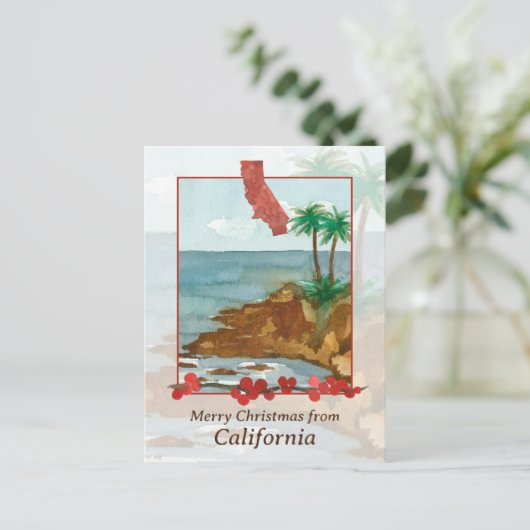 Vrolijk kerstfeest van California Beach Palm Trees Feestdagenkaart (Staand voorkant)