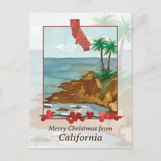 Vrolijk kerstfeest van California Beach Palm Trees Feestdagenkaart (Voorkant)
