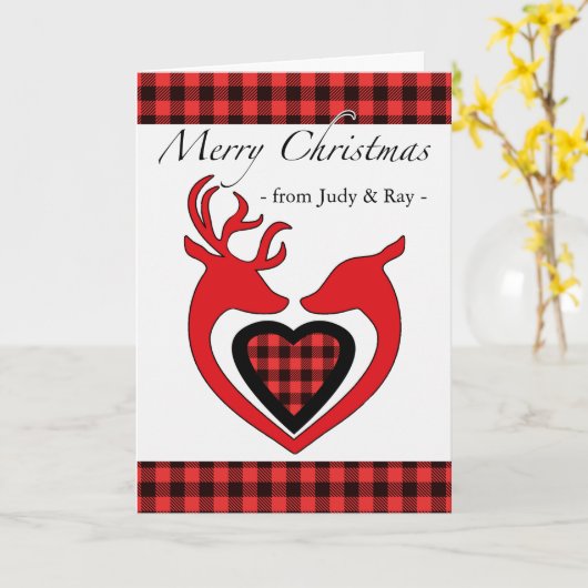 Vrolijk kerstfeest van Couple met Deer en Pset Kaart (Gele Bloem)