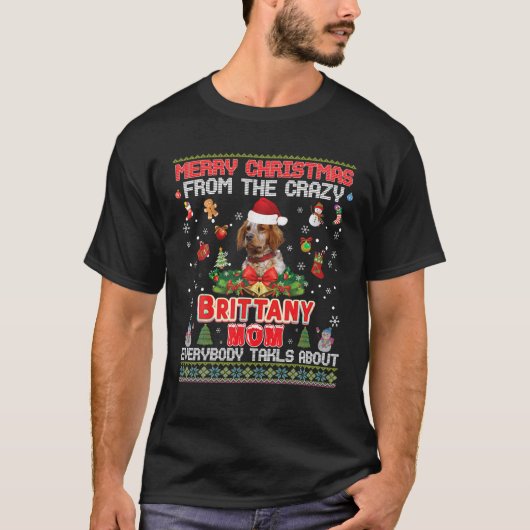 Vrolijk kerstfeest van de Bretonse hond Mam Iedere T-shirt (Voorkant)