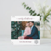 Vrolijk kerstfeest van de bump sneeuwvlokken foto feestdagenkaart (Staand voorkant)