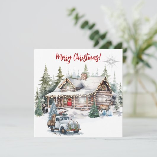 Vrolijk kerstfeest van de Cabin Holiday Kaart (Staand voorkant)
