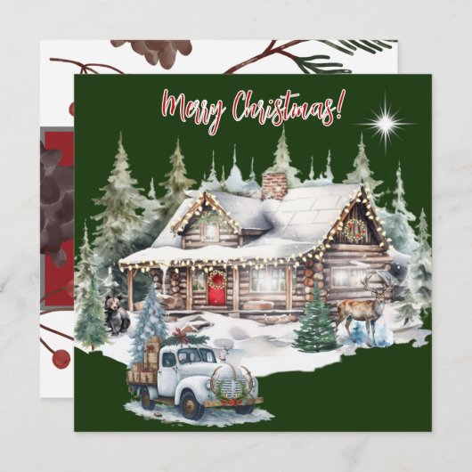 Vrolijk kerstfeest van de Cabin Holiday Kaart (Voorkant / Achterkant)