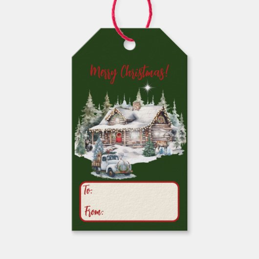 Vrolijk kerstfeest van de Cabin Holiday Kaart Cadeaulabel (Voorkant)