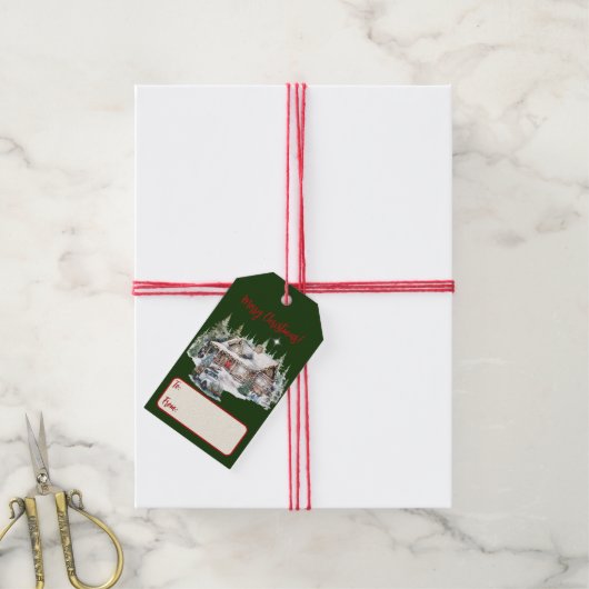 Vrolijk kerstfeest van de Cabin Holiday Kaart Cadeaulabel (Met Touw)