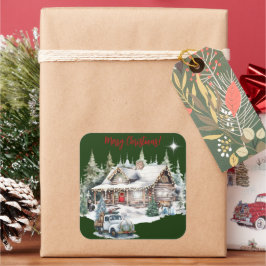 Vrolijk kerstfeest van de Cabin Holiday Kaart Vierkante Sticker