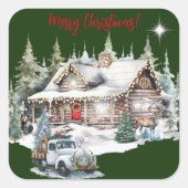 Vrolijk kerstfeest van de Cabin Holiday Kaart Vierkante Sticker (Voorkant)