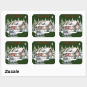 Vrolijk kerstfeest van de Cabin Holiday Kaart Vierkante Sticker (Vel)