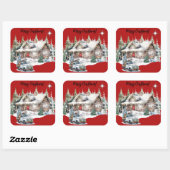 Vrolijk kerstfeest van de Cabin Holiday Kaart Vierkante Sticker (Vel)