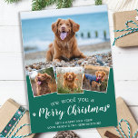 Vrolijk kerstfeest van de Dog Fun Pet Photo Collag Feestdagenkaart<br><div class="desc">We wilden je een prettige kerst geven. Verstuur leuke feestvreugde met deze superschattige persoonlijke, persoonlijke, persoonlijke feestelijke fotokaart. Vrolijk kerstwensen van de hond met schattige pootafdrukken in een leuk modern fotocollage-ontwerp. Voeg de foto's of familiefoto's van uw hond toe met de hond, en personaliseer met familienaam, bericht en jaar. Deze...</div>