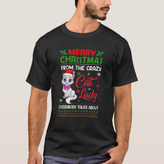 Vrolijk kerstfeest van de gekke kat kerst t-shirt