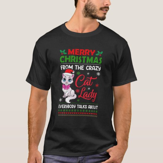 Vrolijk kerstfeest van de gekke kat kerst t-shirt (Voorkant)