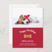 Vrolijk kerstfeest van de hond | Rood met foto Feestdagenkaart (Voorkant / Achterkant)