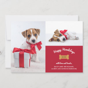 Vrolijk kerstfeest van de hond   Rood met fotoroos Feestdagenkaart